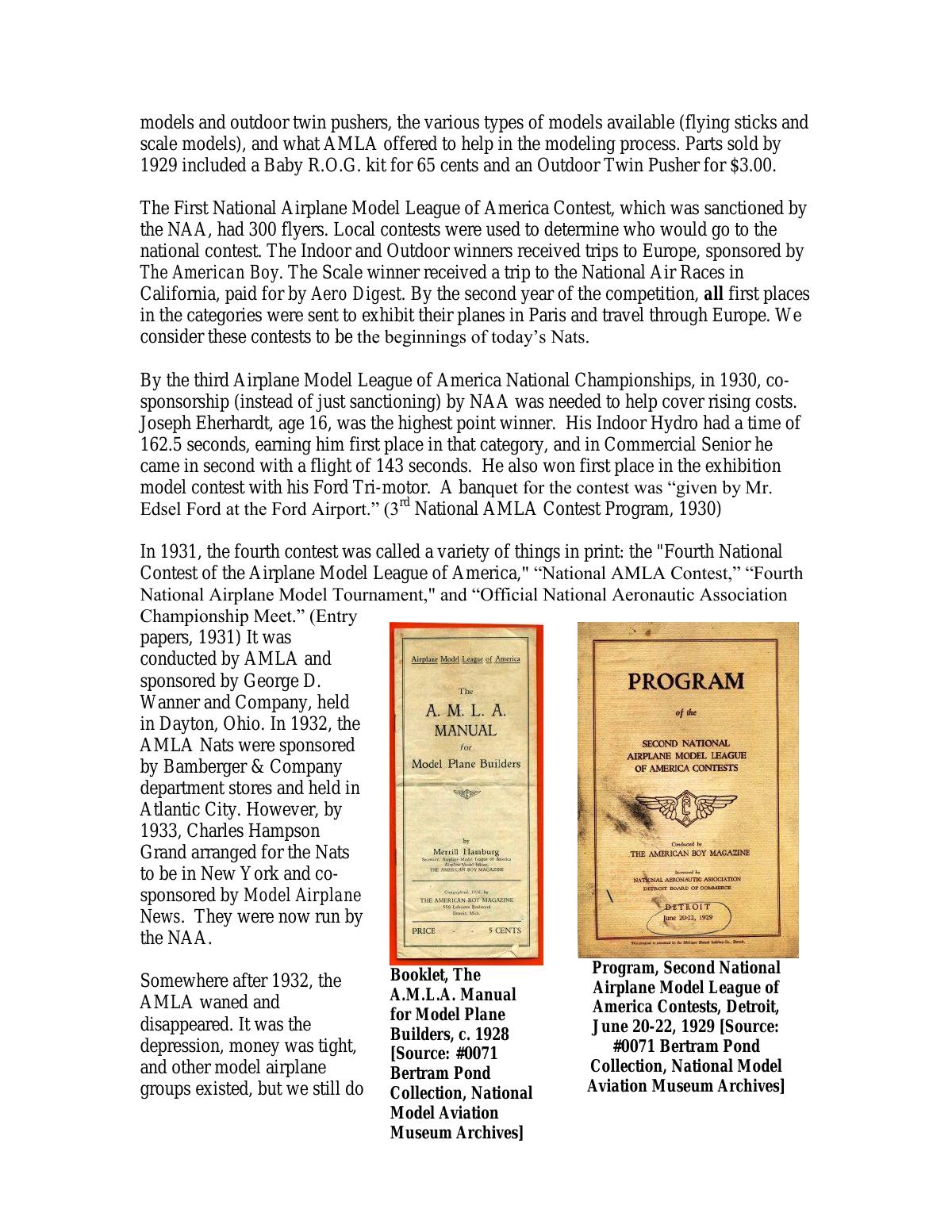 Page 2 of the original history of Airplane Model League of America (AMLA) 1920s-1930s