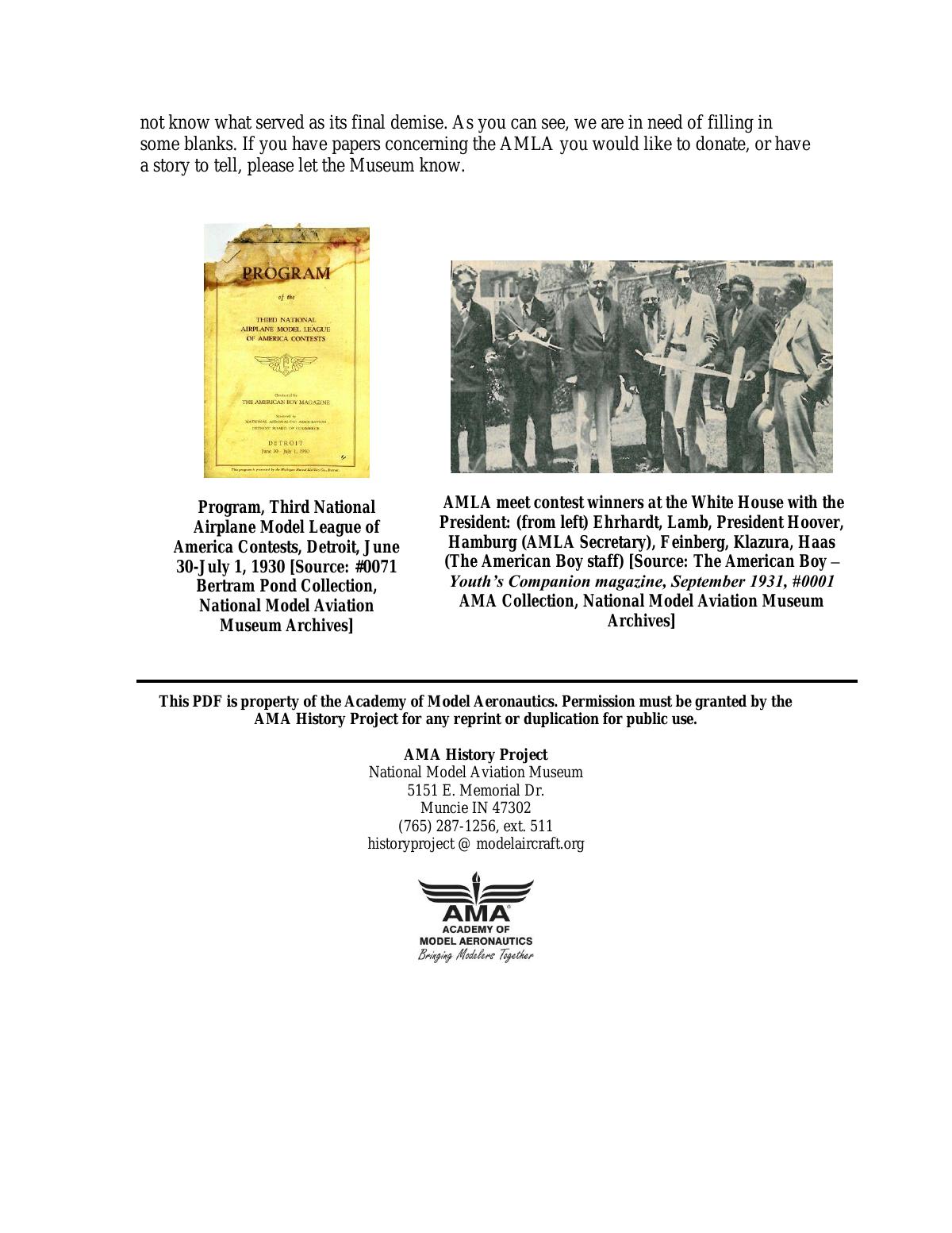 Page 3 of the original history of Airplane Model League of America (AMLA) 1920s-1930s