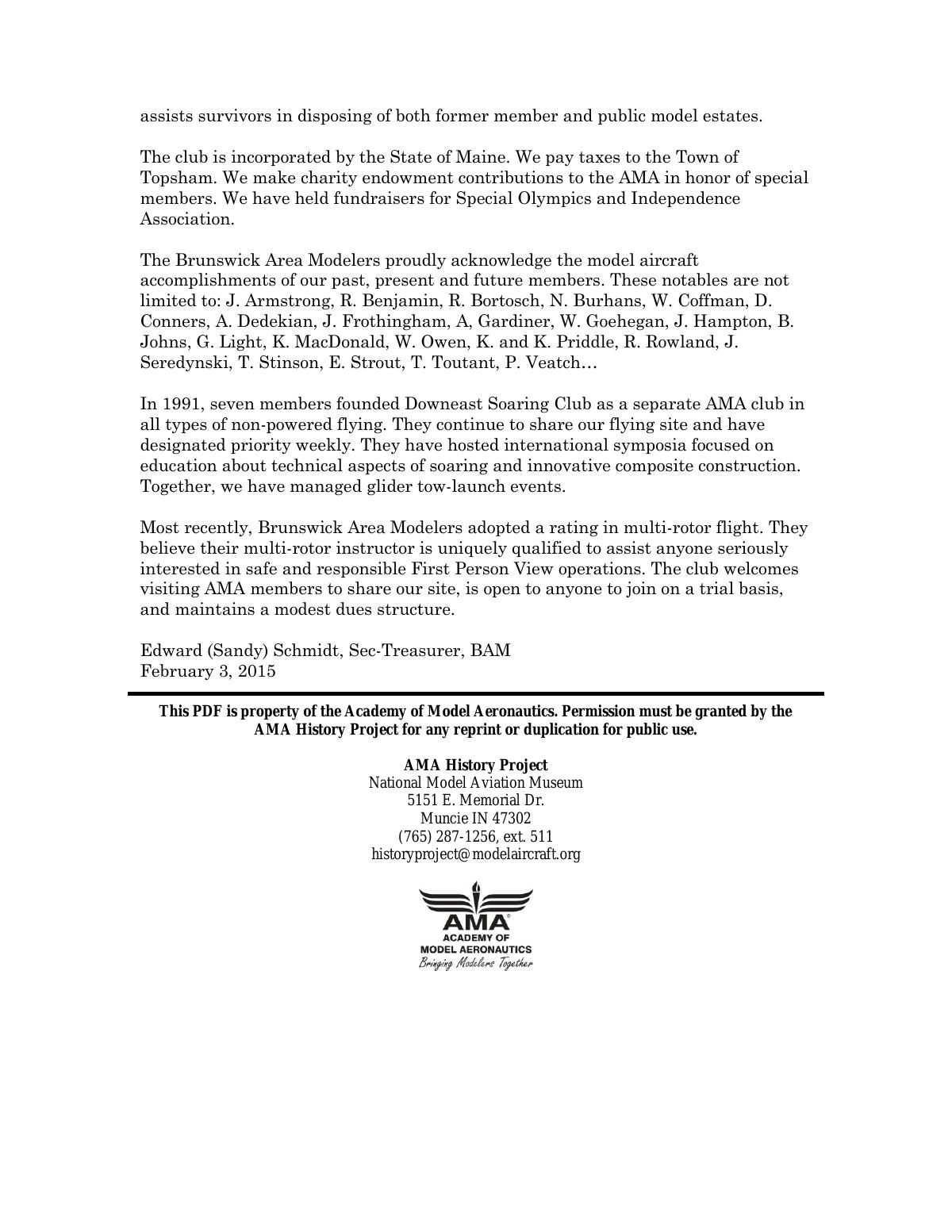 Page 2 of the original history of Brunswick Area Modelers (BAM)