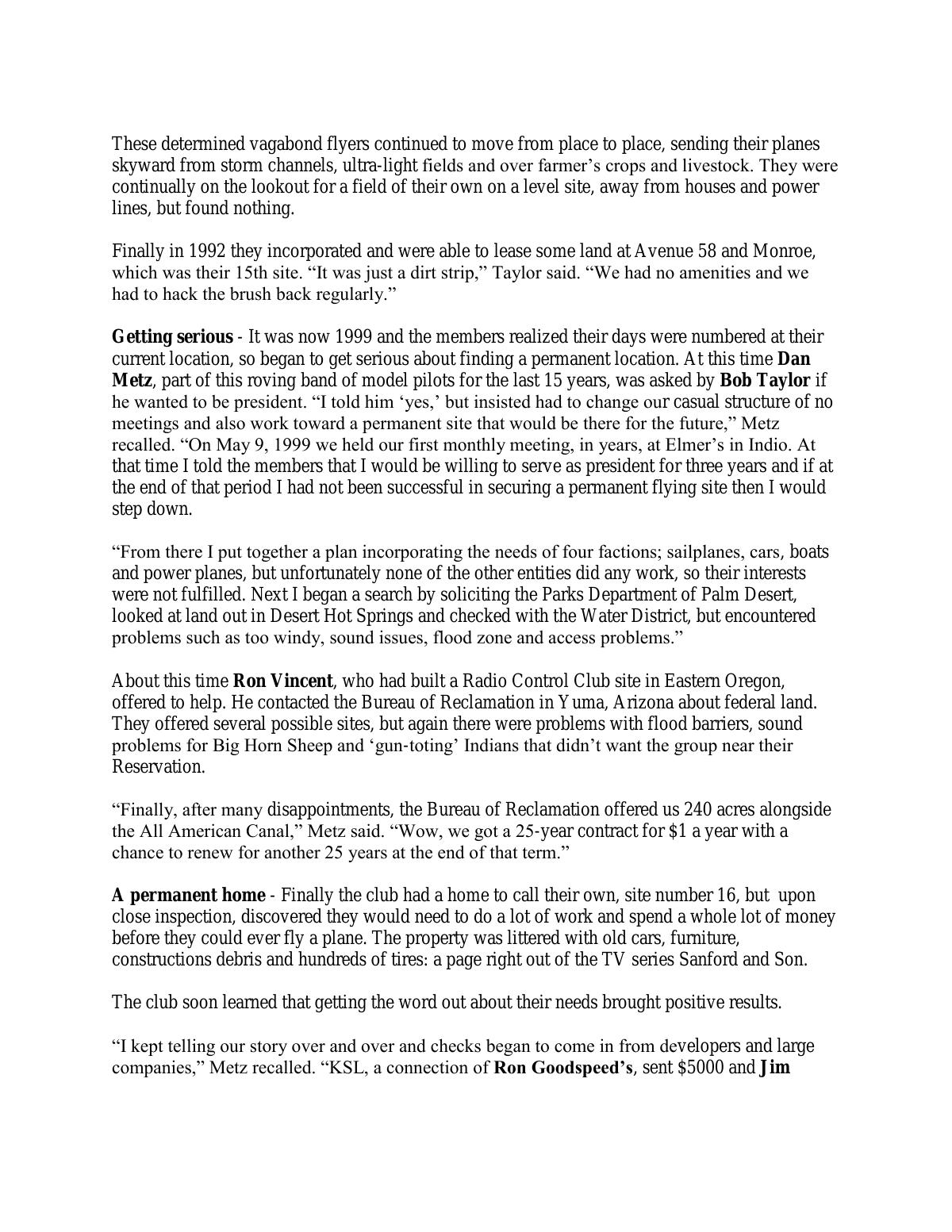 Page 2 of the original history of Coachella Valley Radio Control Club