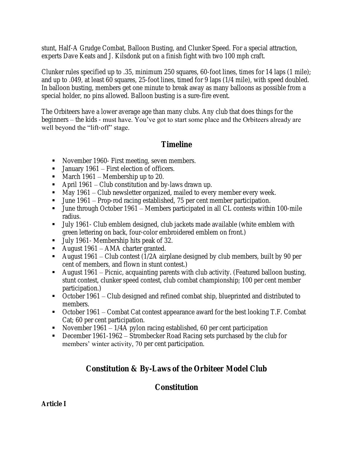 Page 2 of the original history of Detroit Orbiteers