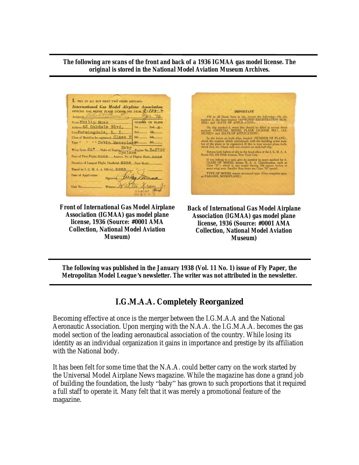 Page 3 of the original history of International Gas Model Airplane Association