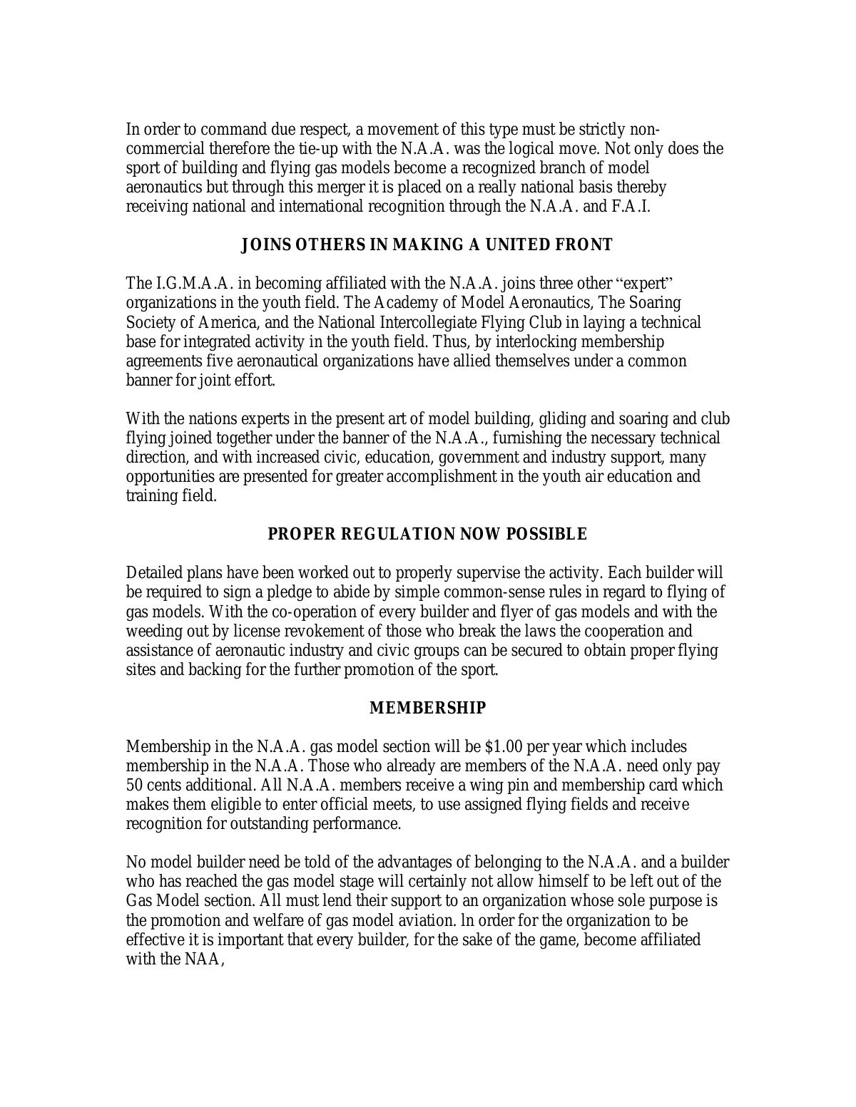 Page 4 of the original history of International Gas Model Airplane Association