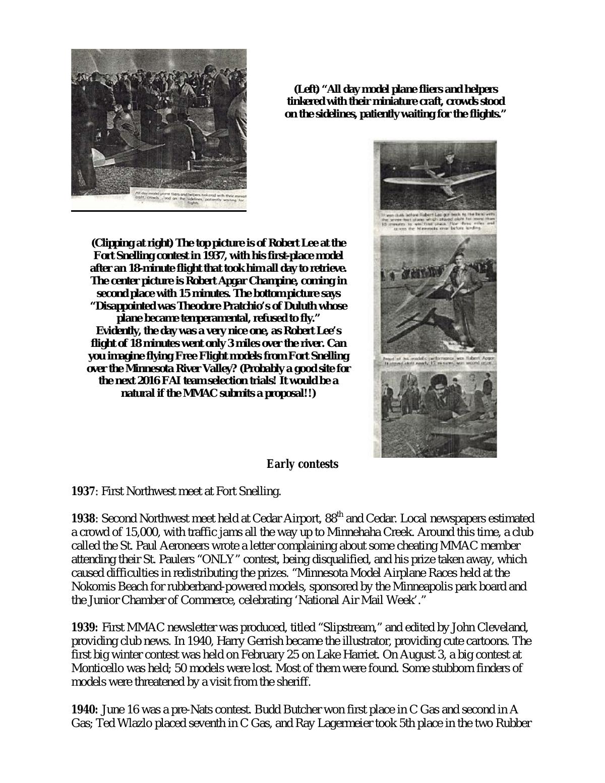 Page 15 of the original history of Minneapolis Model Aero Club (MMAC)