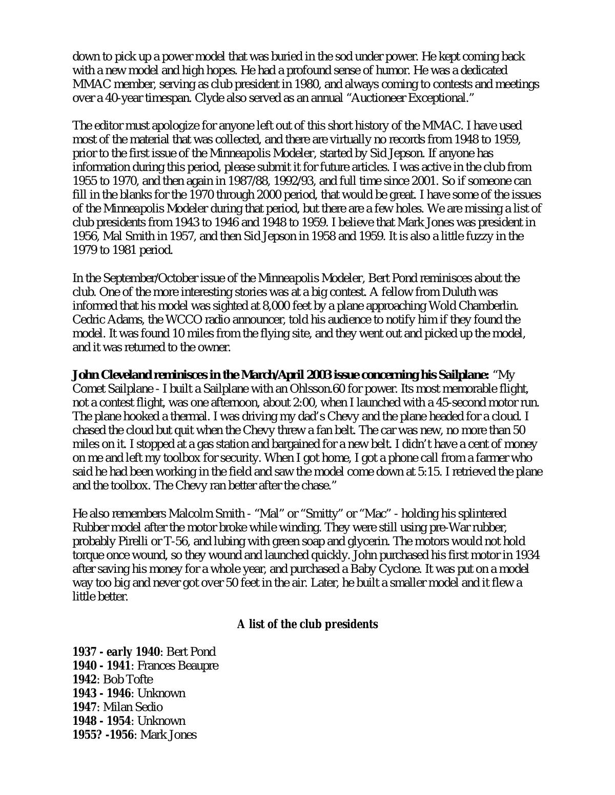 Page 18 of the original history of Minneapolis Model Aero Club (MMAC)