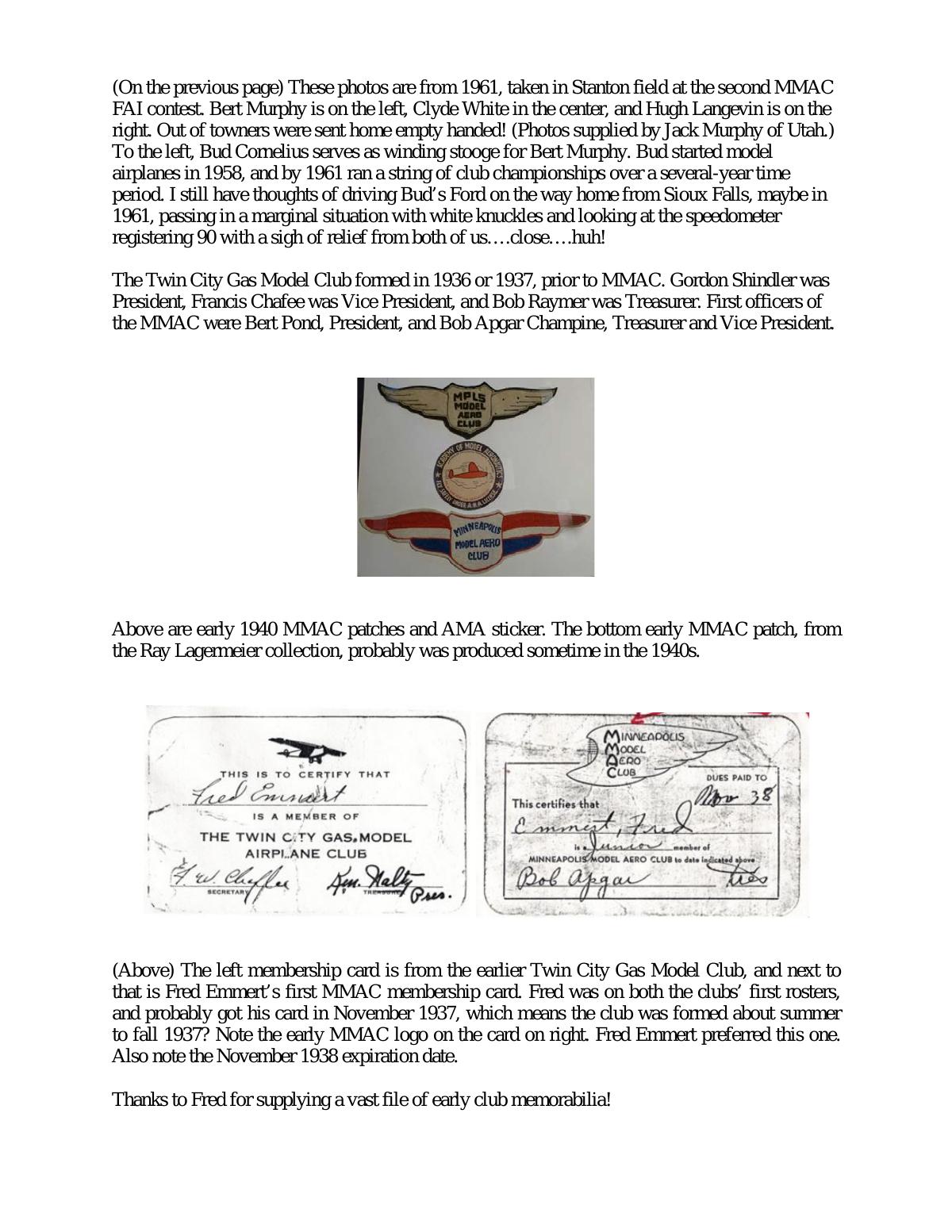 Page 20 of the original history of Minneapolis Model Aero Club (MMAC)