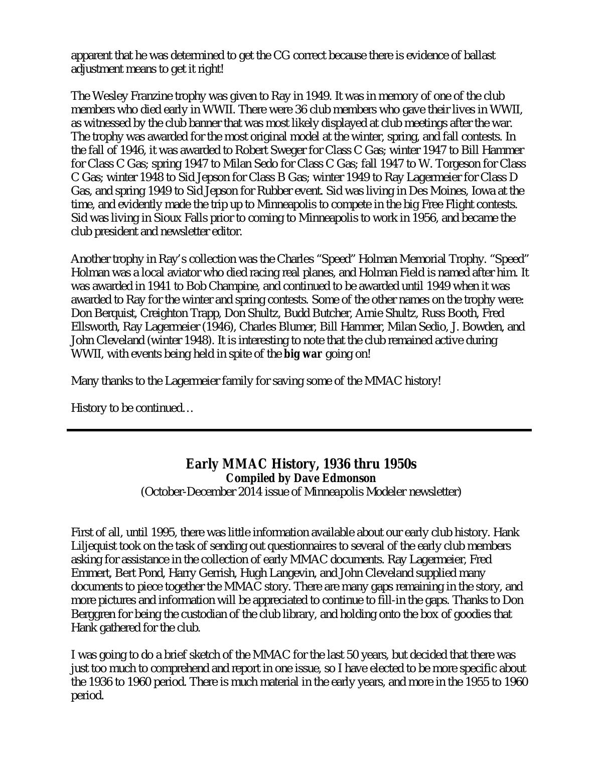 Page 3 of the original history of Minneapolis Model Aero Club (MMAC)