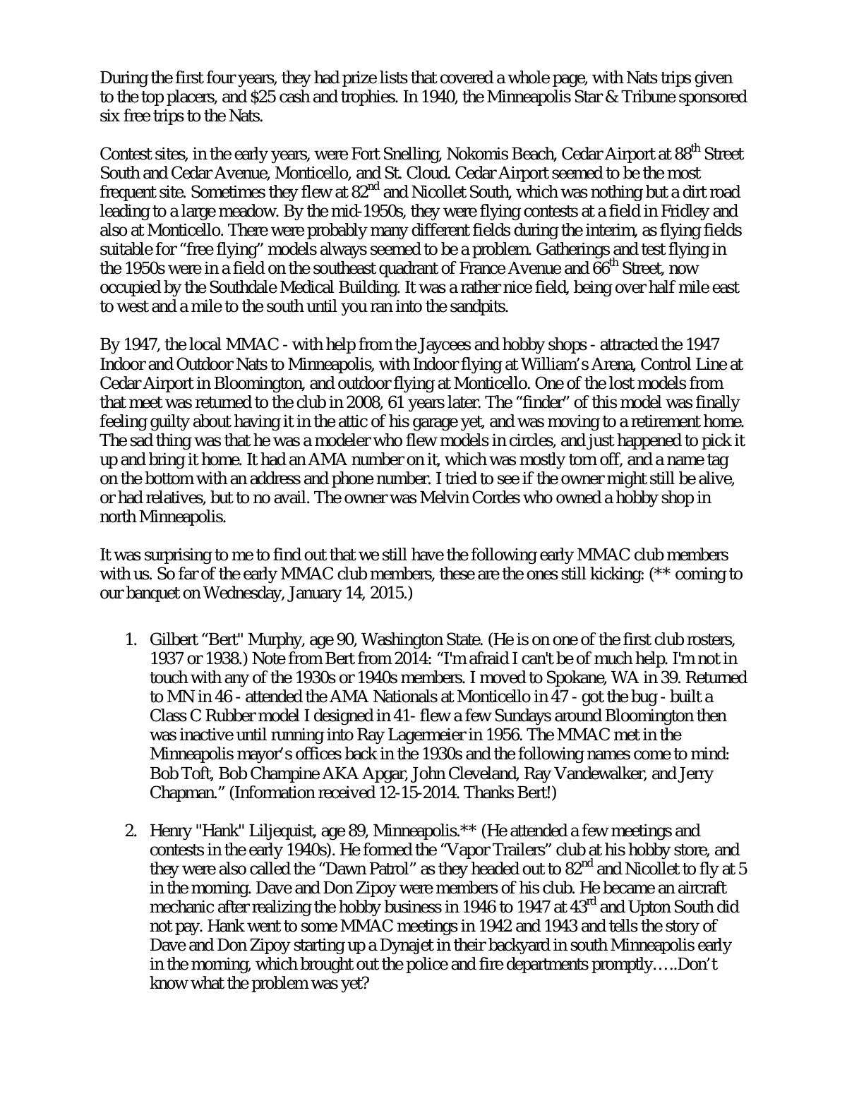 Page 5 of the original history of Minneapolis Model Aero Club (MMAC)