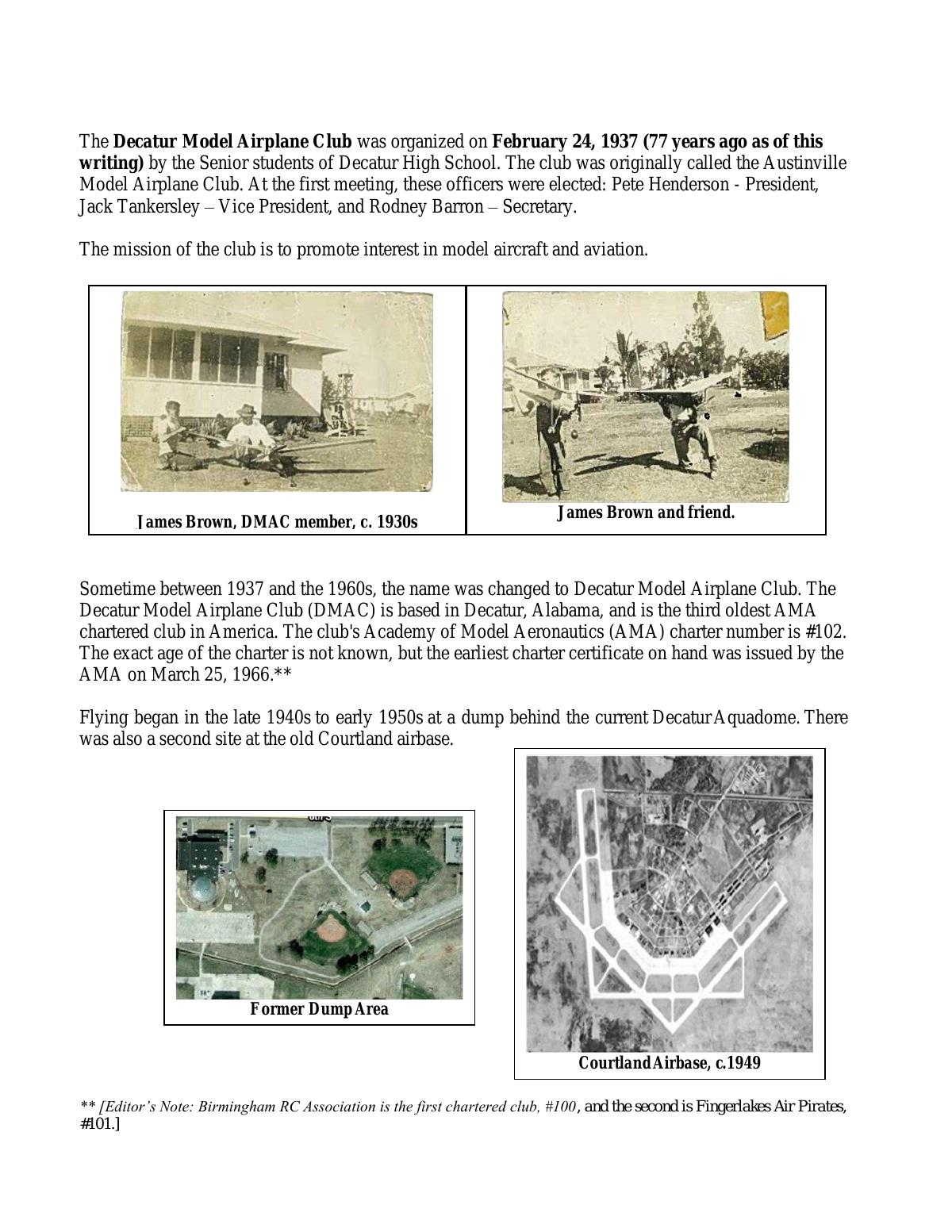 Page 2 of the original history of Model Airplane Club D M A C History Decatur