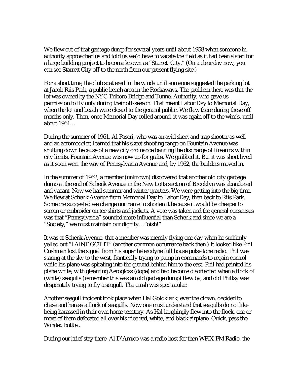 Page 3 of the original history of Pennsyvania Avenue Radio Control Society (PARCS)