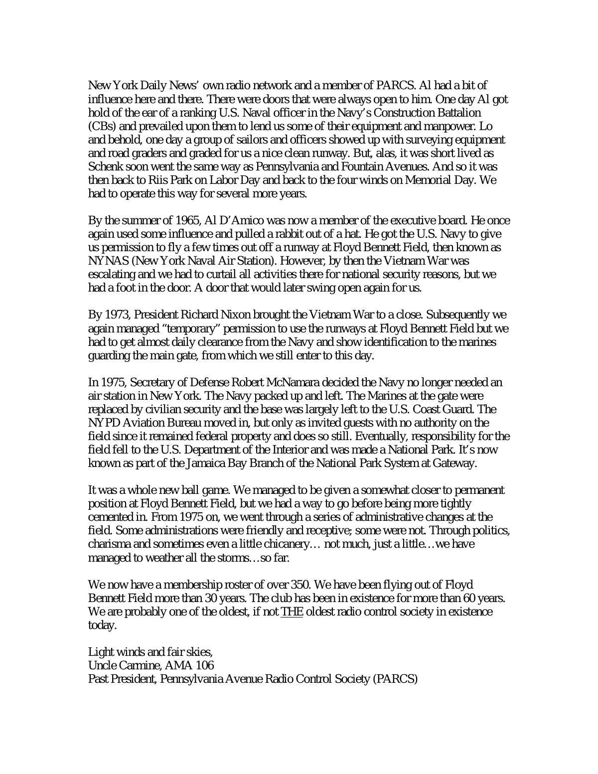 Page 4 of the original history of Pennsyvania Avenue Radio Control Society (PARCS)