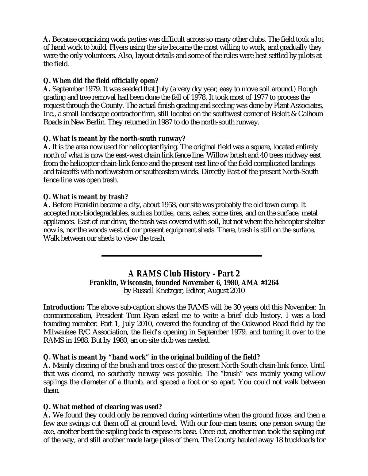 Page 2 of the original history of Rainbow Aero Modelers Society