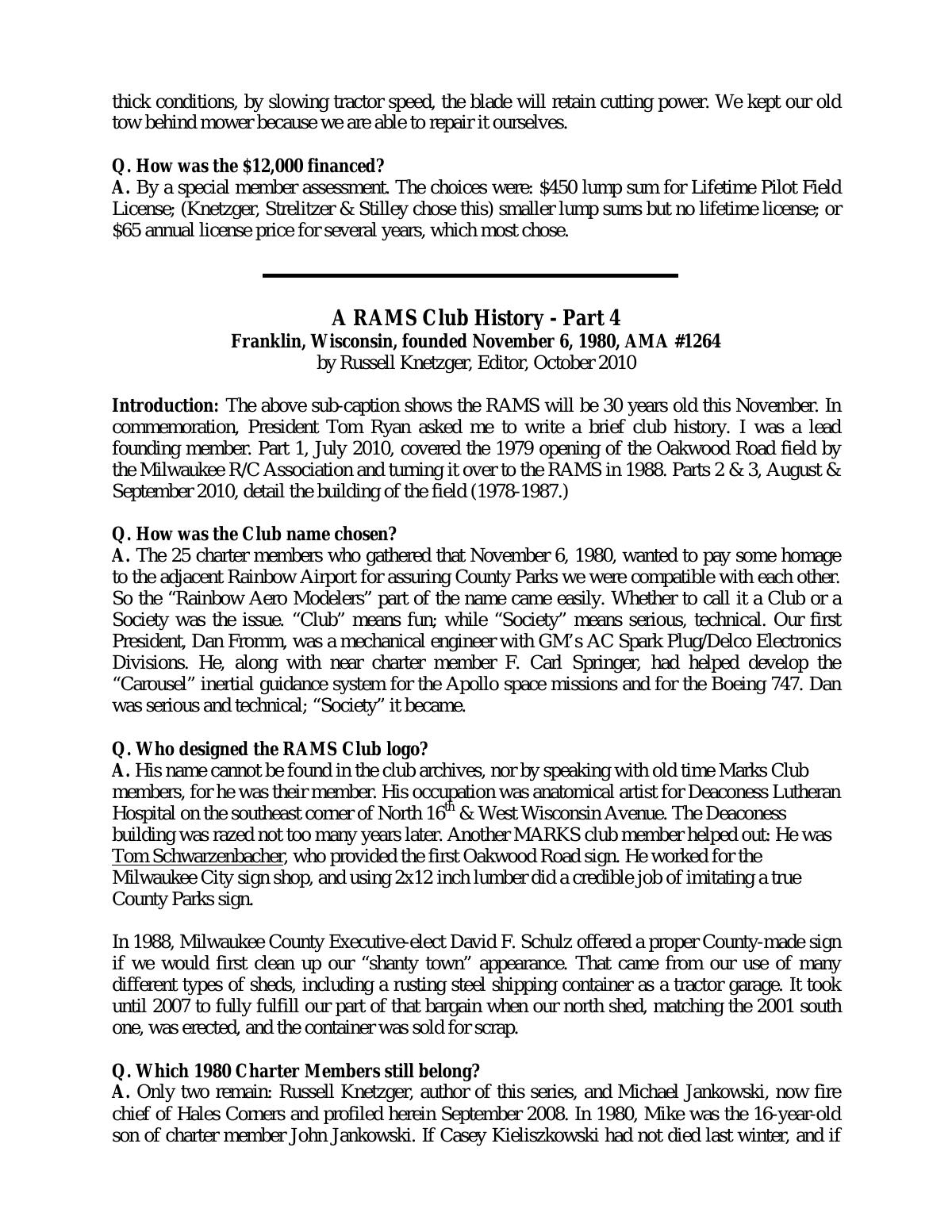 Page 5 of the original history of Rainbow Aero Modelers Society