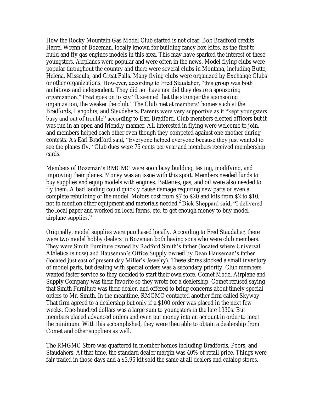 Page 2 of the original history of Rocky Mountain Gas Model Club