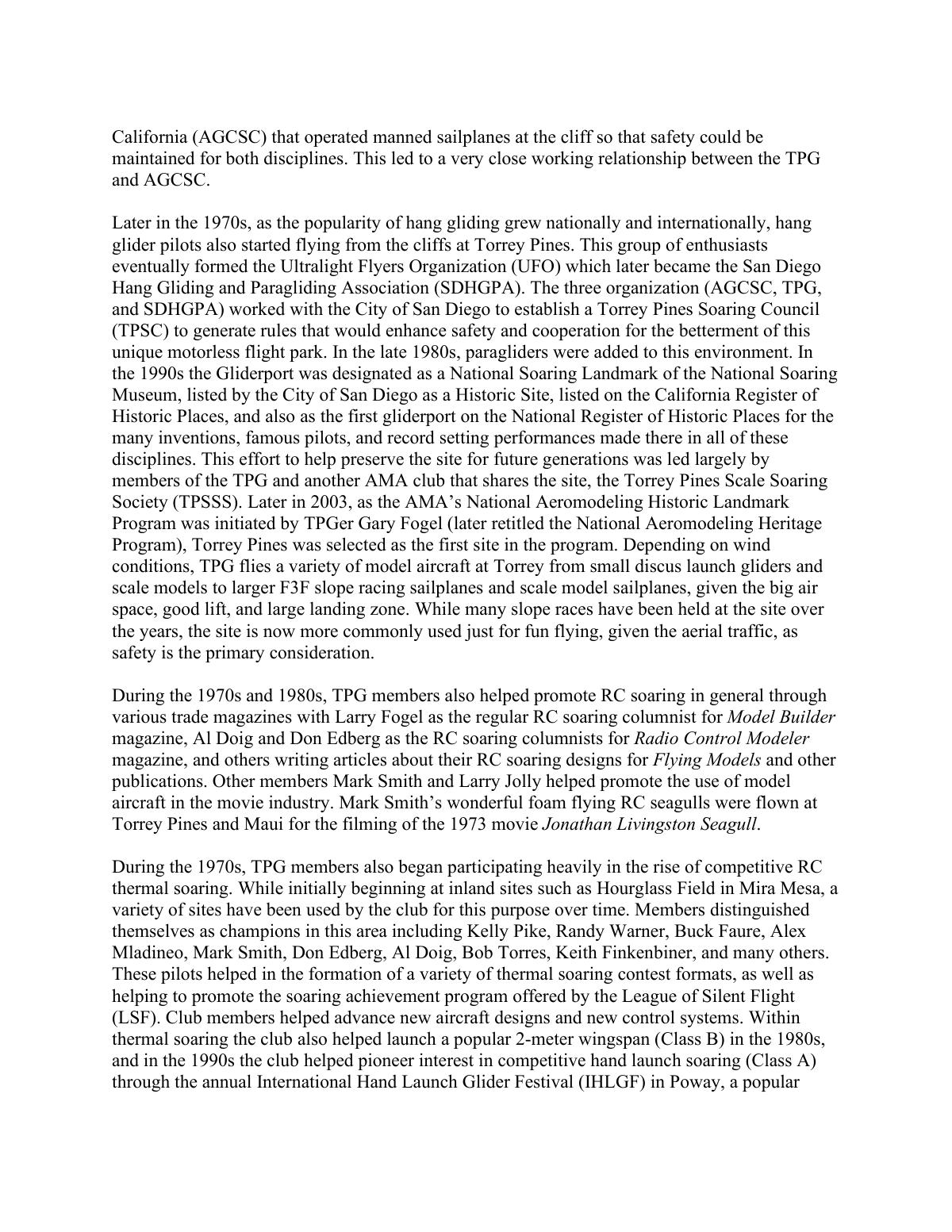Page 2 of the original history of Torrey Pines Gulls Radio Control Soaring Society