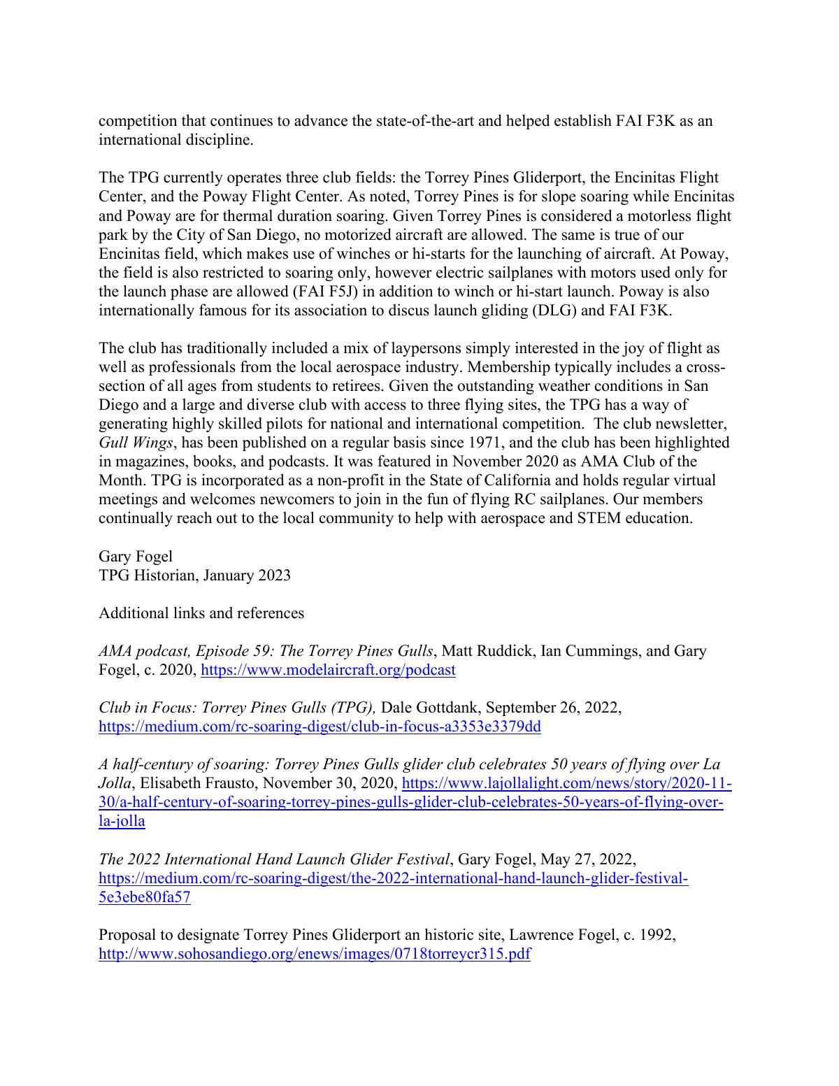 Page 3 of the original history of Torrey Pines Gulls Radio Control Soaring Society