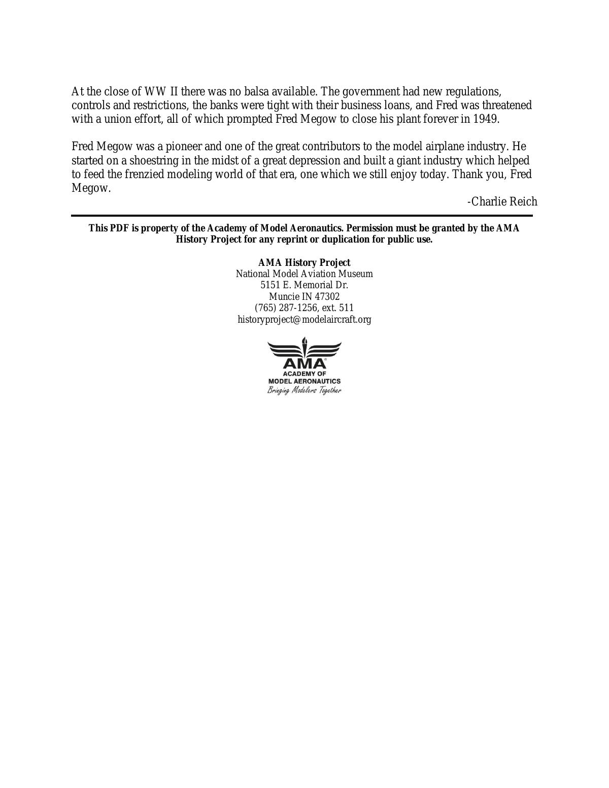 Page 4 of the original history of Megow Corporation