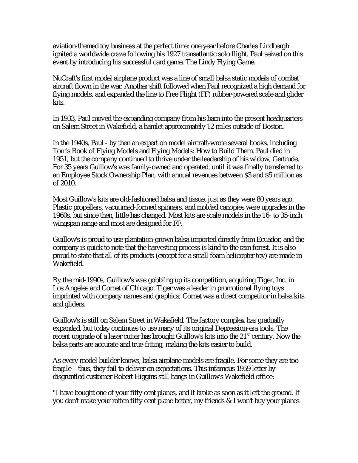 Page 3 of the original history of Paul K. and Gertrude Guillow and Guillow’s (Paul K. Guillow, Incorporated)