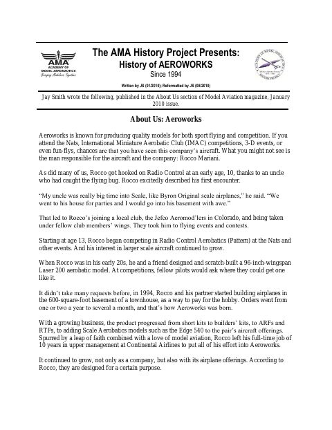 First page of Aeroworks