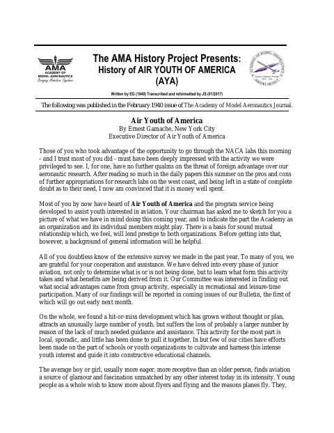 First page of Air Youth of America (AYA)