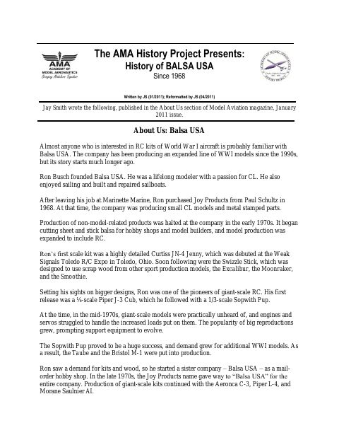 First page of Balsa USA
