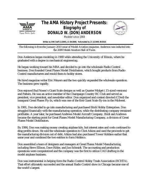 First page of Donald W. Anderson
