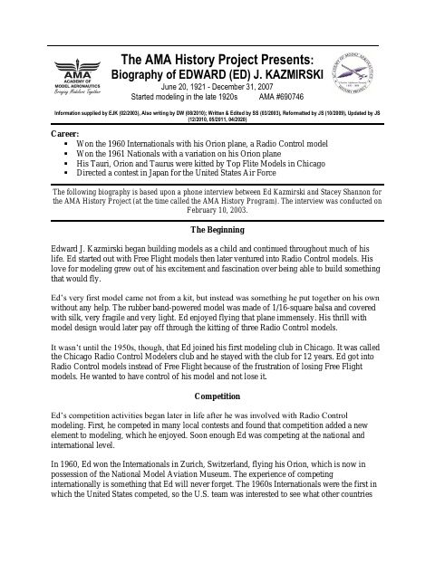 First page of Edward J. (Ed) Kazmirski