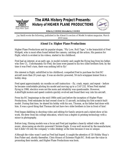 First page of Higher Plane Productions