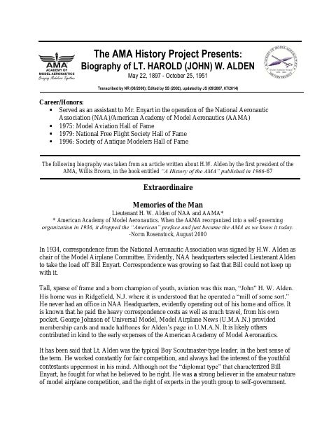 First page of Lt. Harold W. Alden