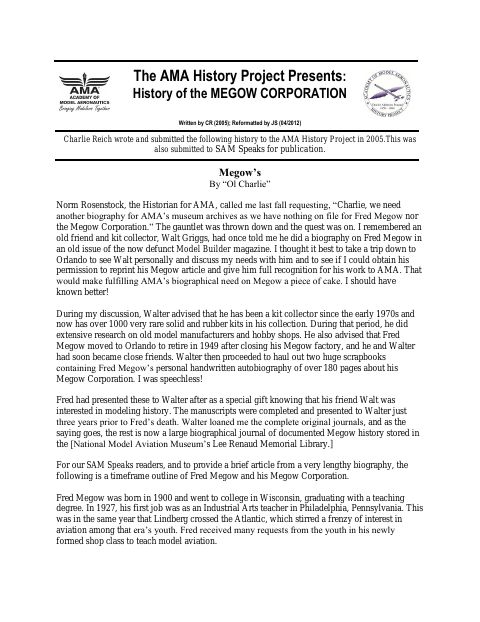 First page of Megow Company