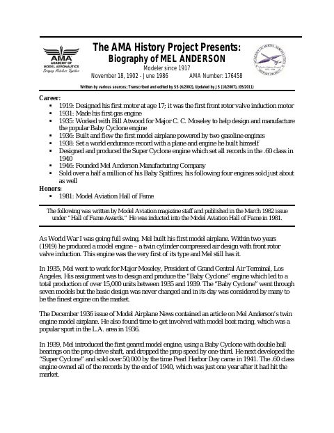 First page of Mel Anderson