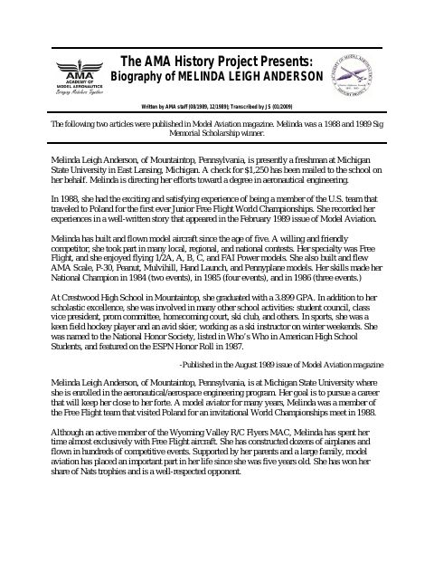 First page of Melinda Leigh Anderson