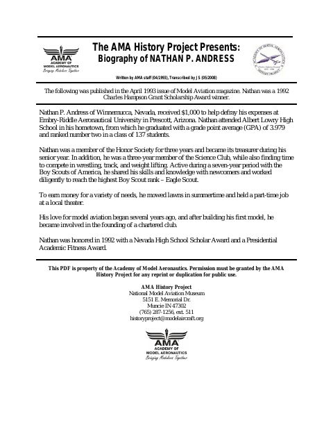 First page of Nathan P. Andress