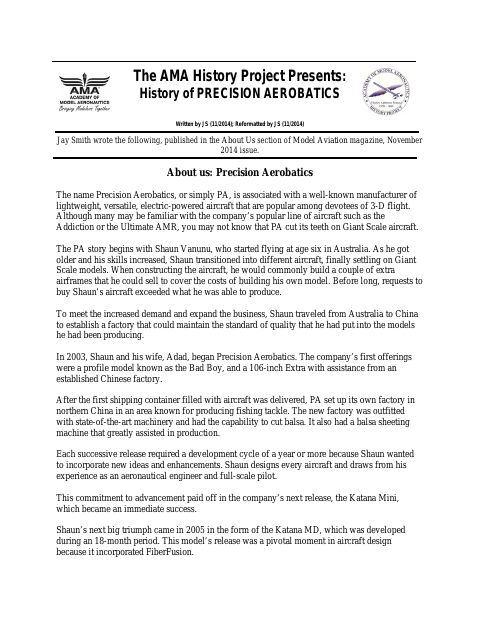 First page of Precision Aerobatics