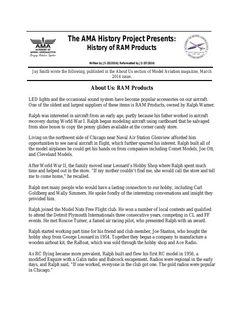 First page of RAM Products