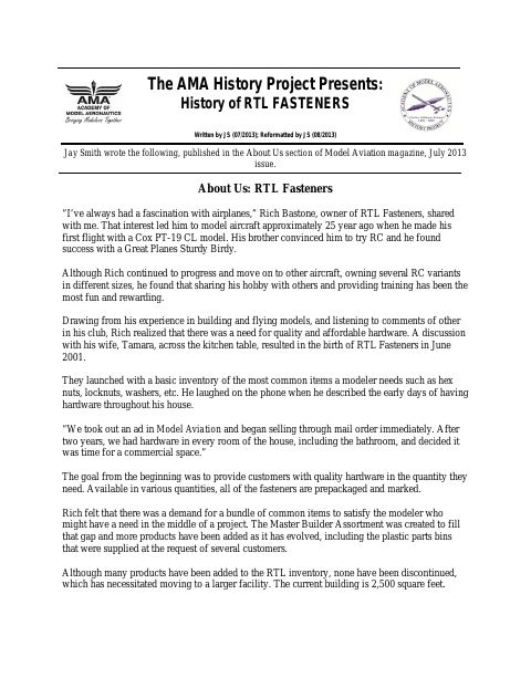 First page of RTL Fasteners