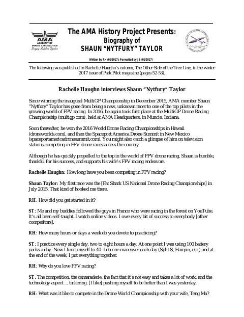 First page of Shaun (Nytfury) Taylor