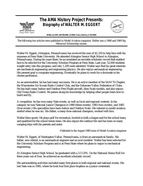 First page of Walter M. Eggert