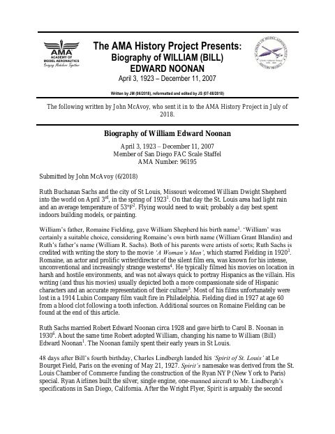 First page of William (Bill) Edward Noonan